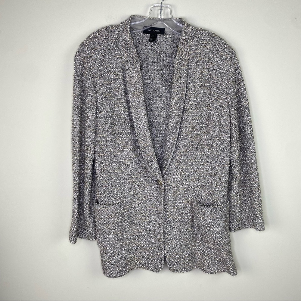 St.John’s Gray tan tweed like Blazer jacket size 12 - Picture 2 of 16